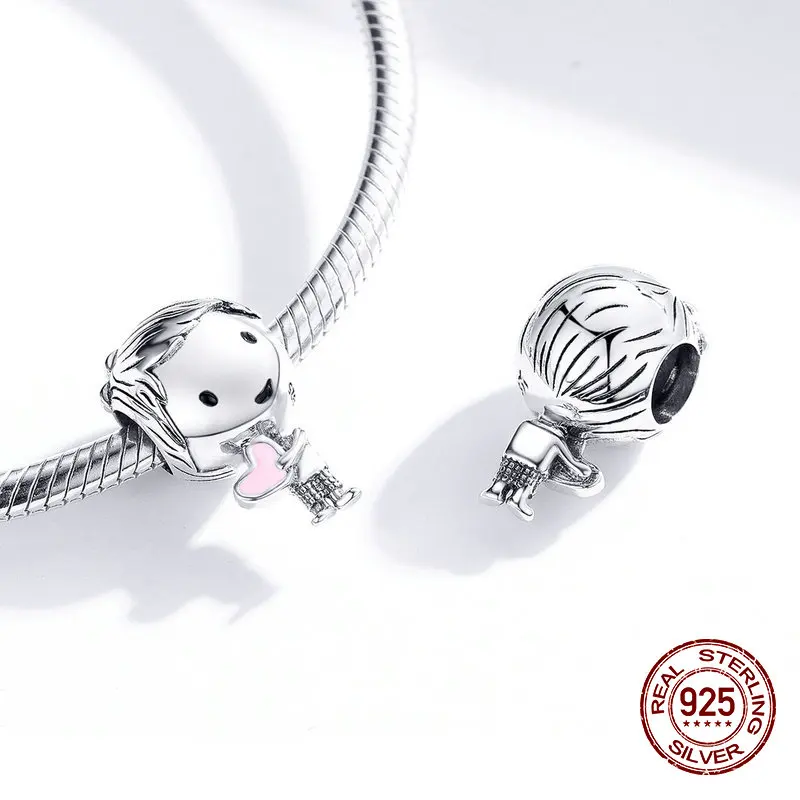 Женский браслет с эмалью для девочек и мальчиков серебряные бусины 925 пробы