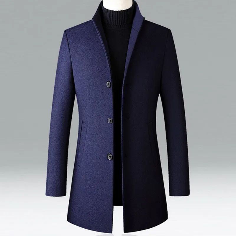 Men's Tweed Coat Trench Jacket Middle-aged Dad's collar and Old Wool Men | Мужская одежда