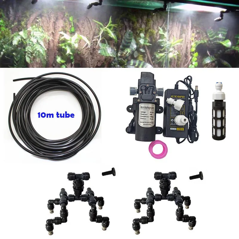 10M Fog Machine Mist Sprinkler Pump System With Reptile Fogger Adjustable Misting Nozzles For Terrarium Cooling