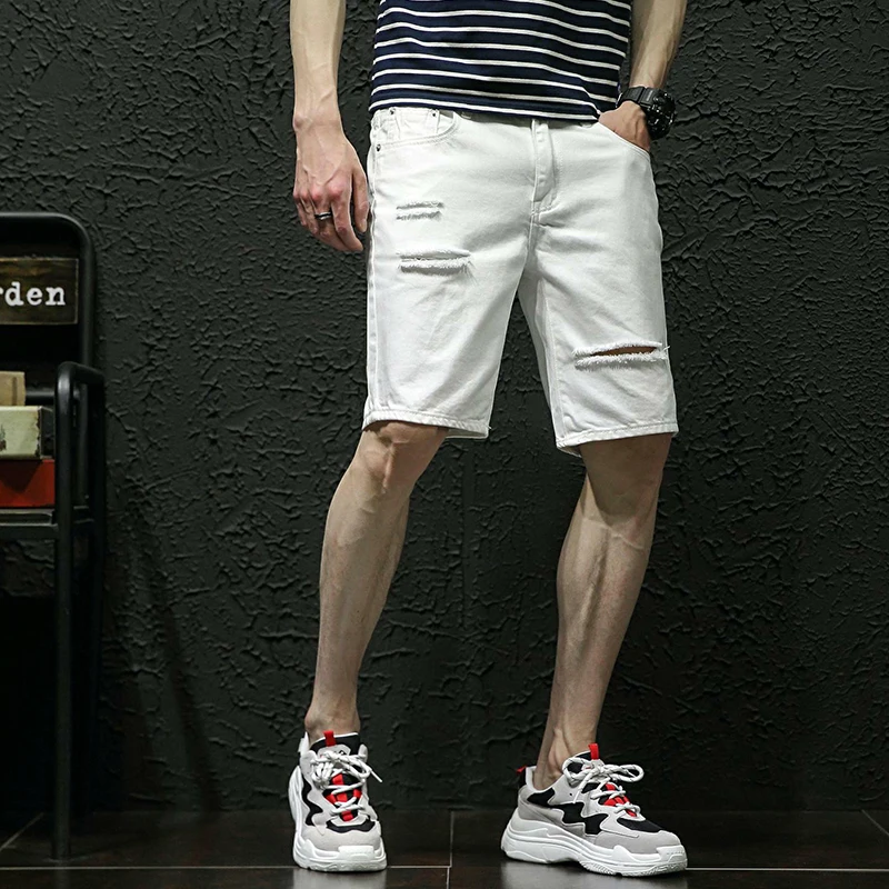 Мужские рваные джинсовые шорты размера плюс 28 52 летняя одежда дышащие хлопковые