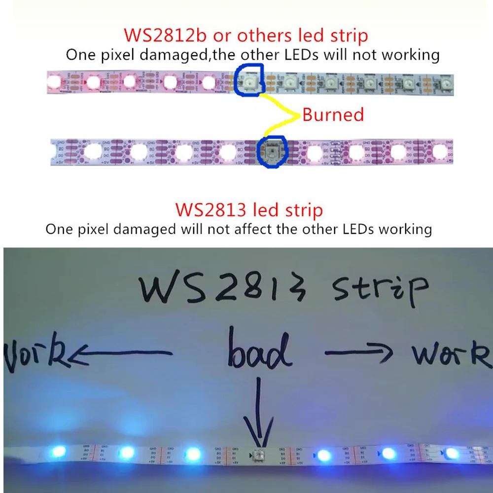 WS2813 двухсигнальные провода сигнал break point непрерывная передача/WS2812B
