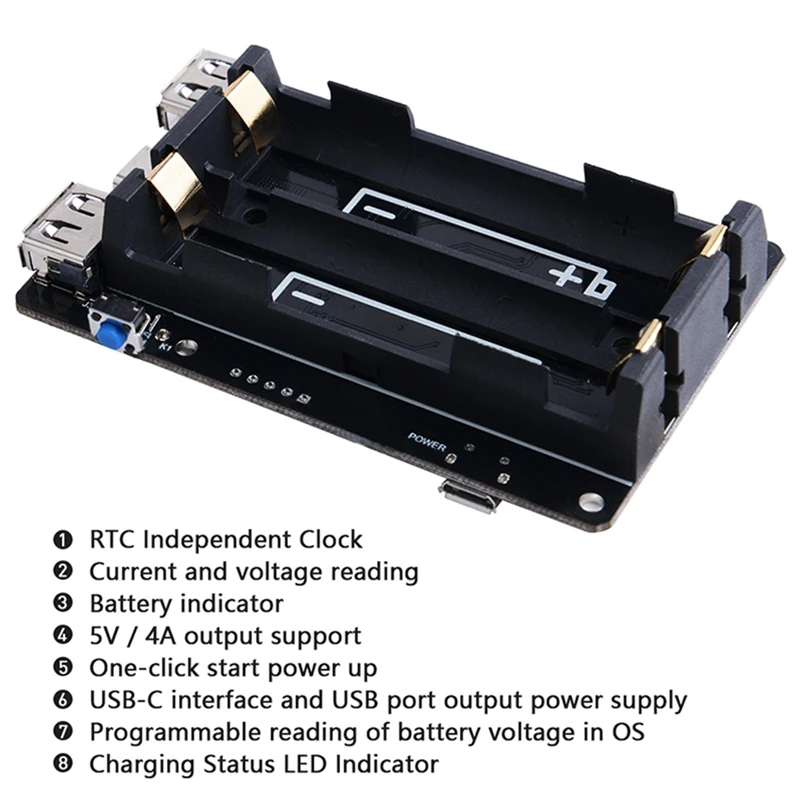 

UPS with RTC & Coulometer Pro Power Supply Device Extended Two USB Port for Raspberry Pi 4 B / 3B+/ 3B