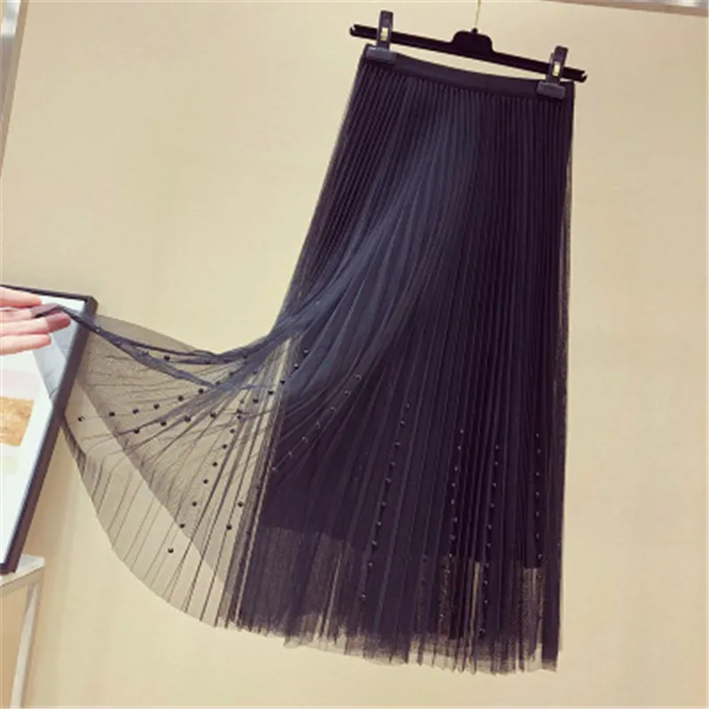 Юбка-миди плиссированная из тюля с завышенной талией эластичная до середины икры