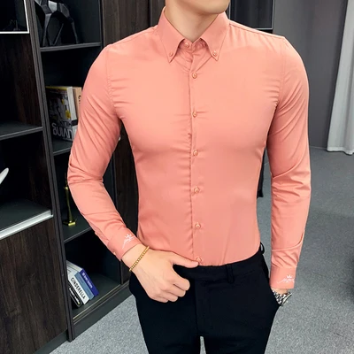 Мужская белая рубашка с длинным рукавом летняя тонкая шелковая Корейская версия