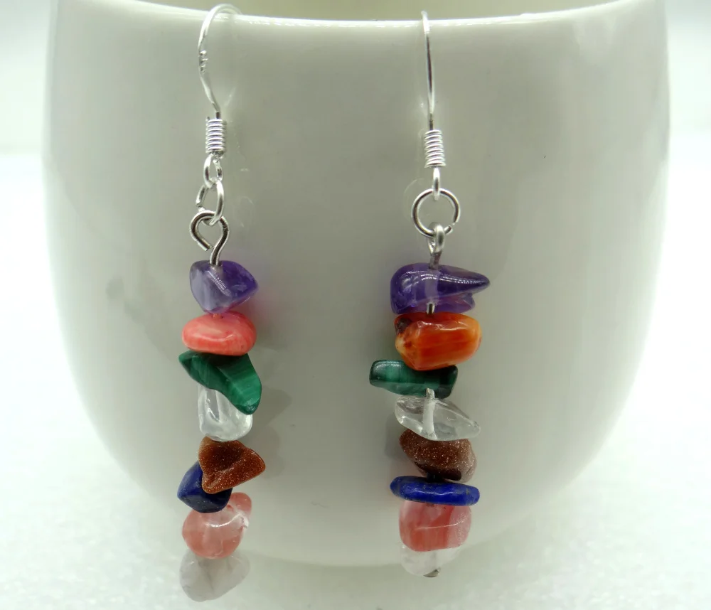 Модные серьги с натуральным камнем и кристаллом тигровый глаз бирюзовые