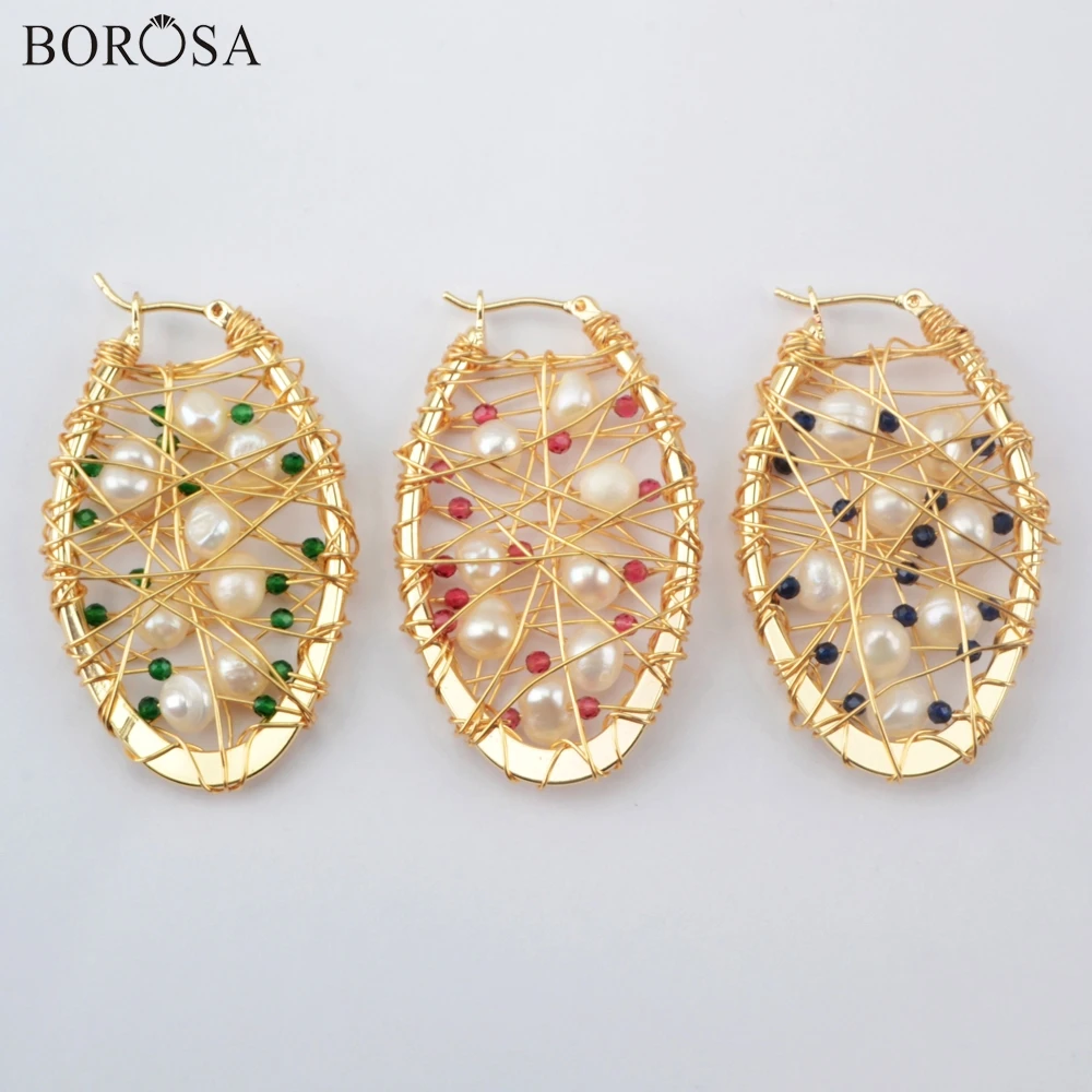 Серьги с жемчугом BOROSA золотые серьги ручной работы в виде проволоки кольца стиле