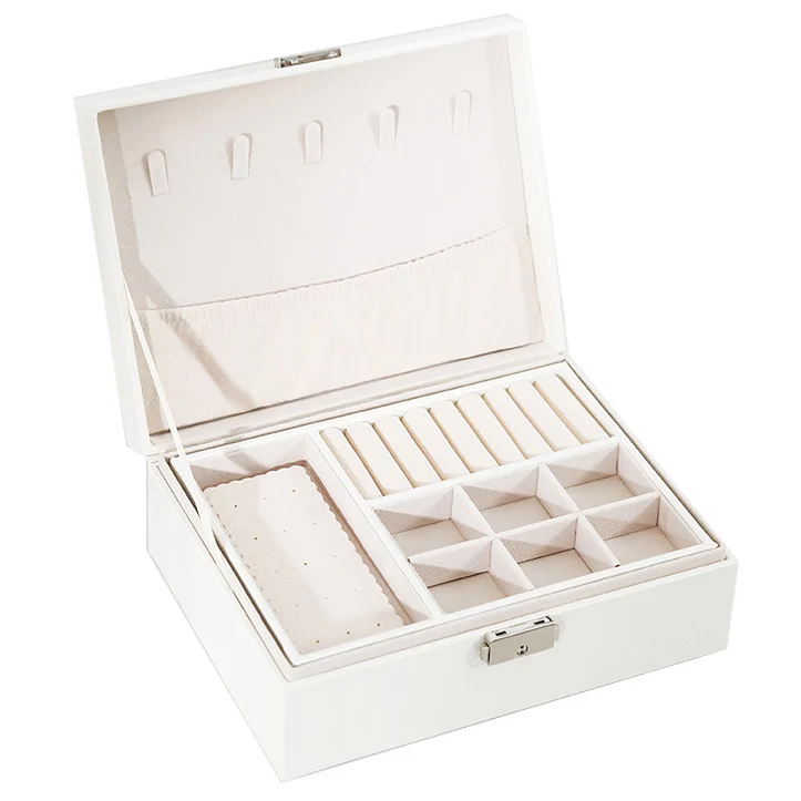 

Good Huality Double-Layer Leather Jewellery Box Ear Stud Earrings Ornament Storage Box Multi-Function Large Jewelry Box