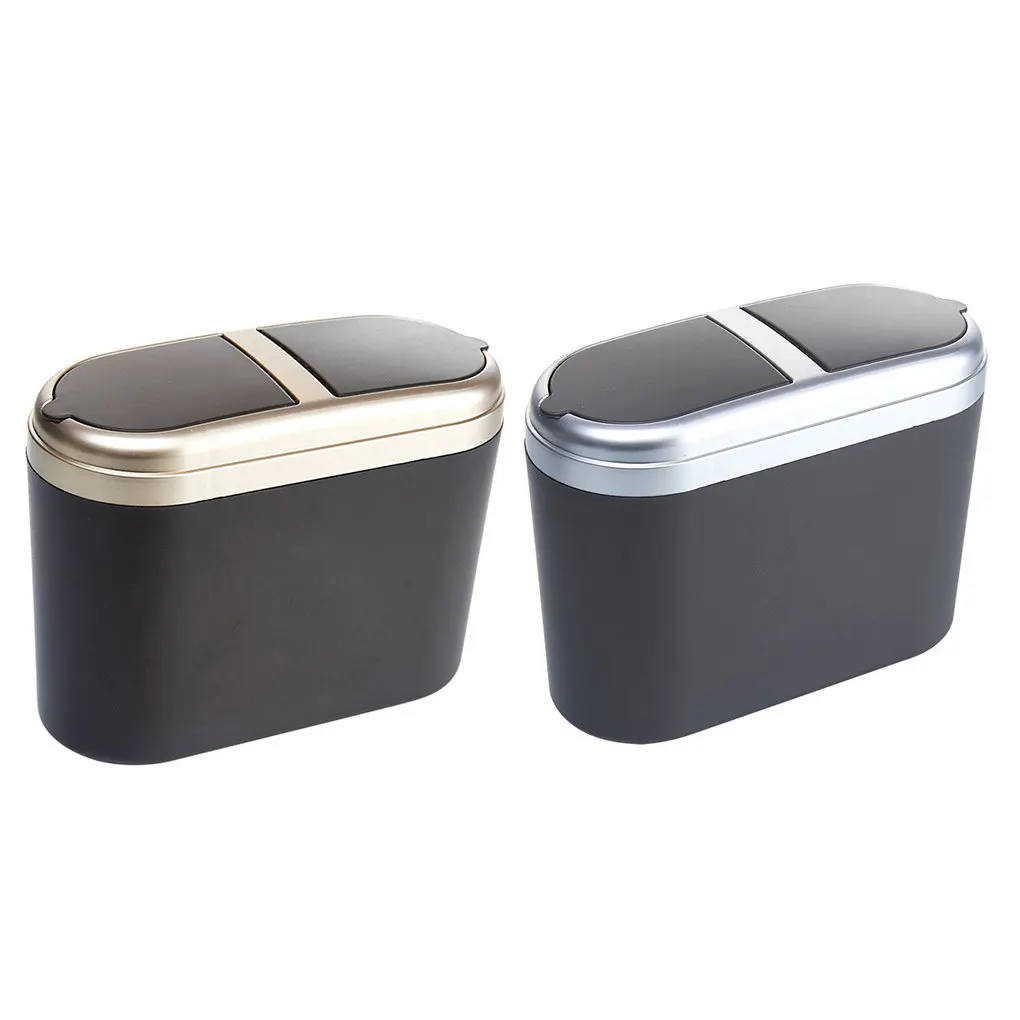 

Garbage Can Car Mini Waste Basket Plastic Portable Storage Bucket Organizer with 2 Lids