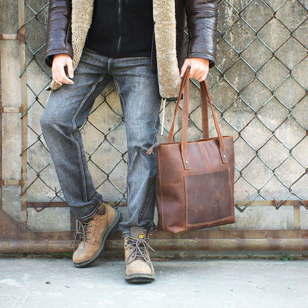 Coffee Leather Tote Bag | Aurora™