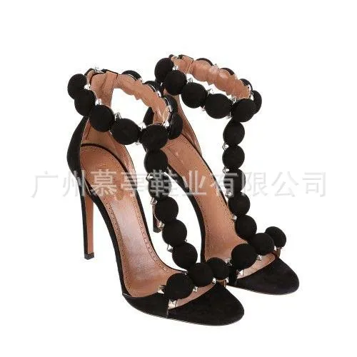 

Roman style new solid suede button rivet sandals women sandals