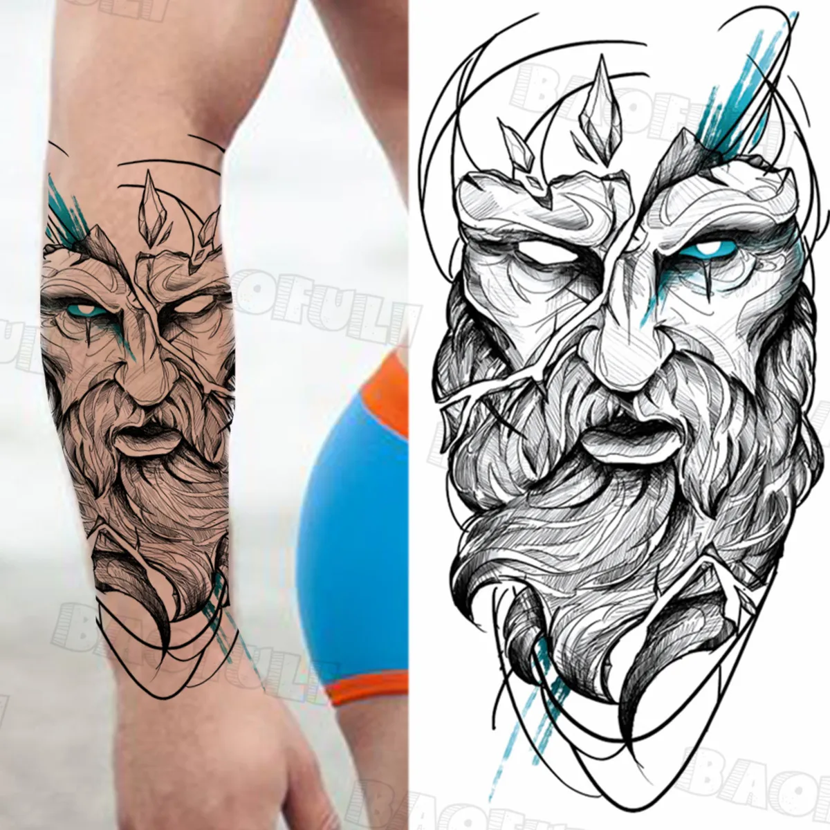 Черные большие временные татуировки с Львом для женщин и мужчин тигр Череп