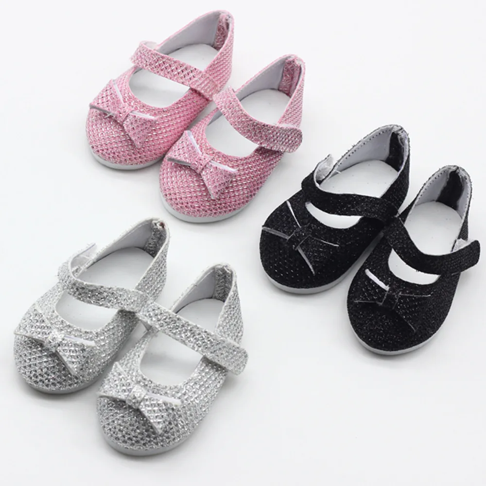 

7cm Pink/Silver/Black Doll Shoes For 18 inch Girls Doll Mini Handmade Doll Shoes For 43 cm Baby New Born Dolls Toy Accessories