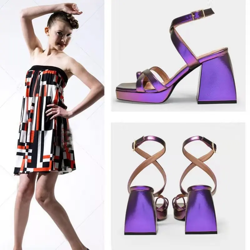 

Роскошные дизайнерские кожаные сандалии Roma для девушек, женская обувь 8,5 см, тапочки, женские туфли на высоком каблуке, сланцы, женская обувь...