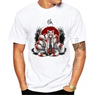 Винтажная Дизайнерская мужская футболка из 100% хлопка с изображением лисы, японская девять хвостов, лиса, китсун, хипстерская футболка с графическим принтом, забавная футболка с круглым вырезом