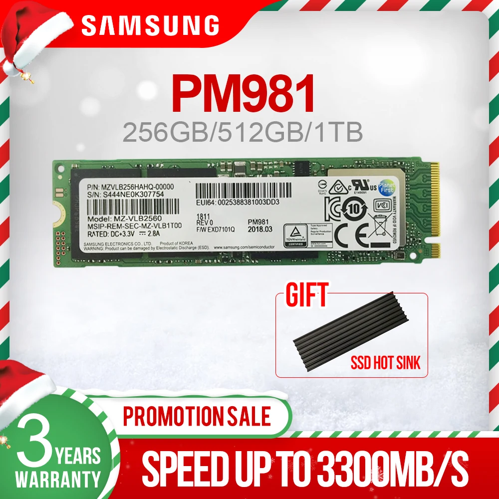 SAMSUNG SSD M.2 PM981 256 ГБ 512 1 ТБ твердотельного жесткого диска M2 NVMe PCIe 3 0x4 ноутбук