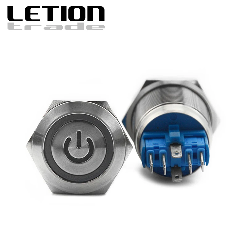 В коробке 10 шт. металлический водонепроницаемый кнопочный переключатель со