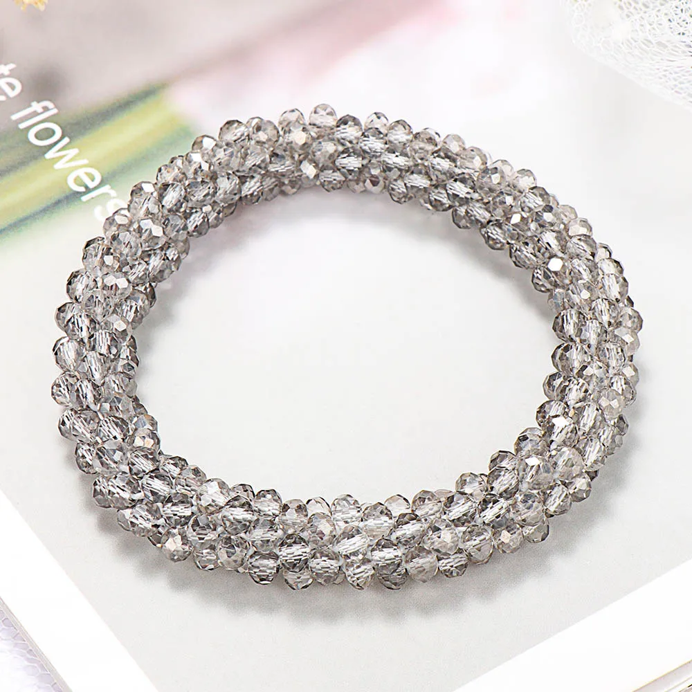 grey Crystal Headband Korean Style Women Hair Rope Cute Sweet Girl Hair Accessories Headwear Accessories Ponytail Holder Hair Ties - Цвет: grey