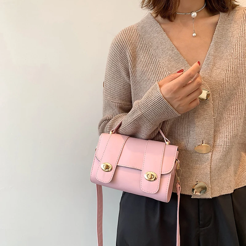 

Female Fashion New Saddle Bag Designer Lock Shoulder Bags Ladies Luxury Handbags Pink Crossbody Bag Satchels for Women Purse