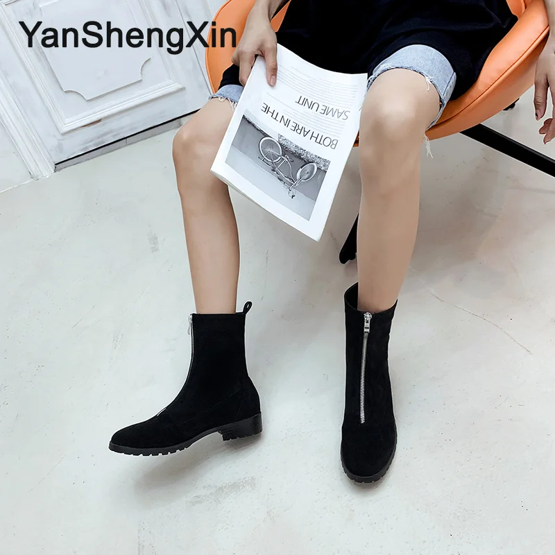 YANSHENGXIN/Женская обувь; женские ботинки; Ботинки martin на молнии спереди в интернете; женская обувь на плоской подошве; ботинки осень-зима; женские ботинки