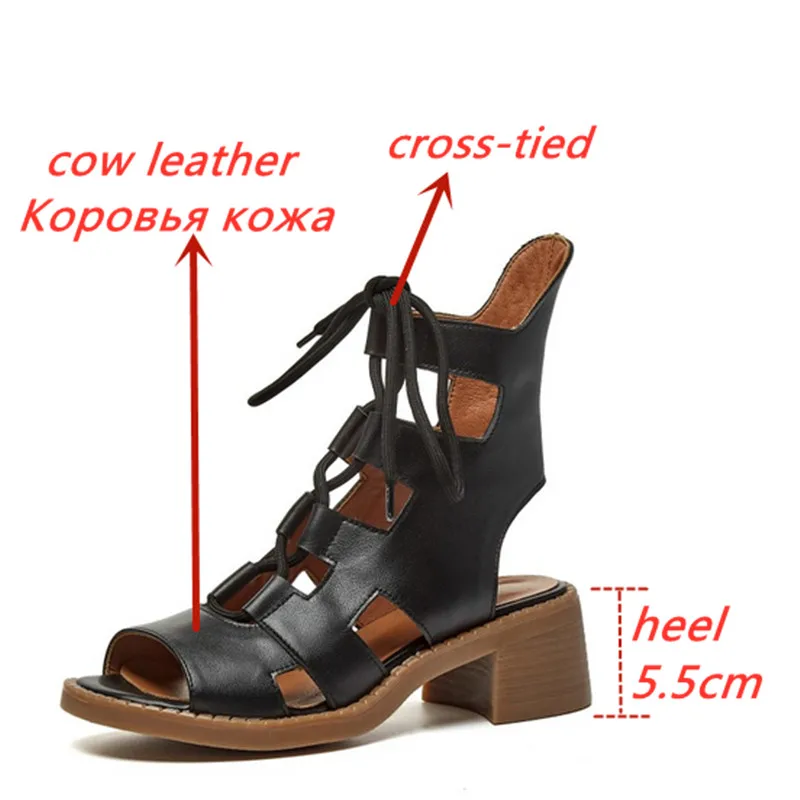 Online Sandal Wanita Diikat Silang Sepatu Kulit Asli Ringkas Mode Pesta Musim Panas 2021 Pump Hak Tinggi Persegi Dasar