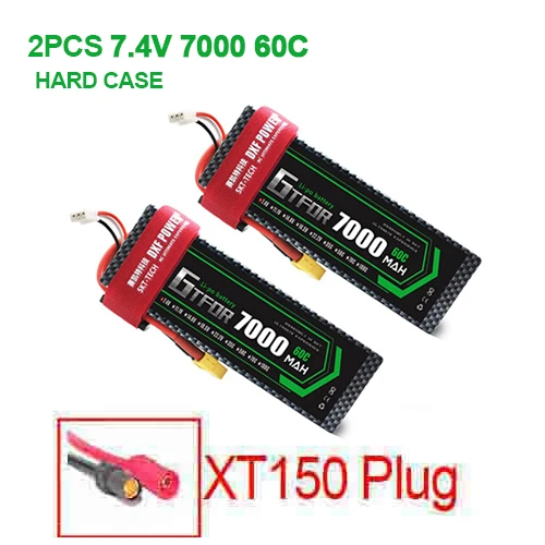 2 шт 7,4 V 5200 45c 7000mAh 60C GTFDR LiPo аккумулятор 2S HardCase для 1/8 1/10 RC модель автомобиля TRX Slash Emaxx - Цвет: 2PCS7000mahXT150