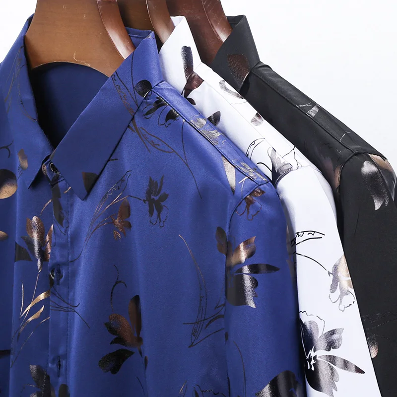 Рубашка мужская с цветочным принтом модная уличная одежда классические рубашки