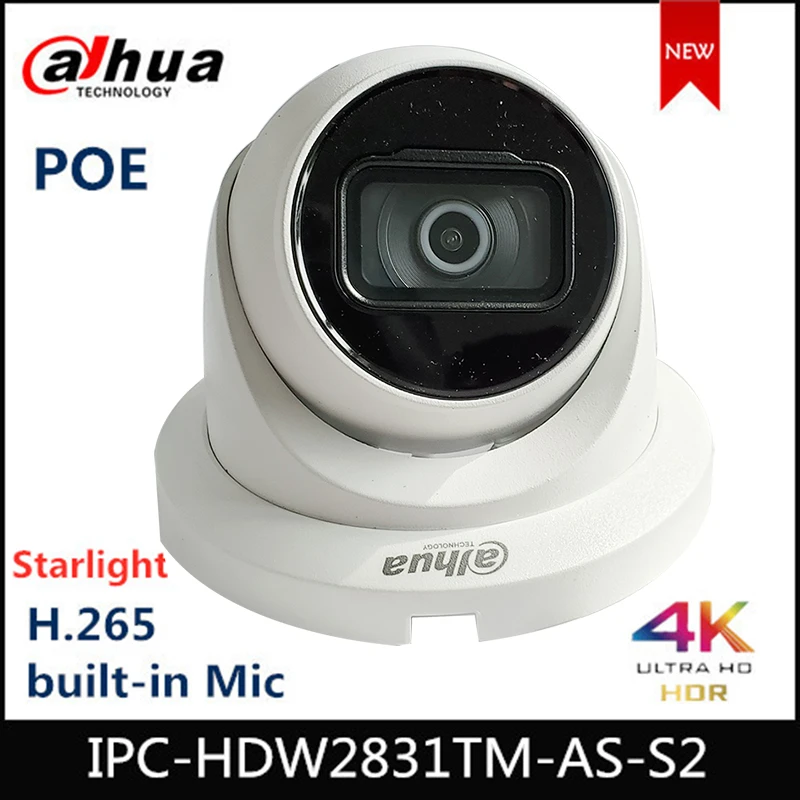 

IPC-HDW2831TM-AS-S2 Dahua 8MP IP Eyeball Camera, Support POE H.265 4k Night Vision, P2P, Motion Detection, ONVIF IVS IR 30m