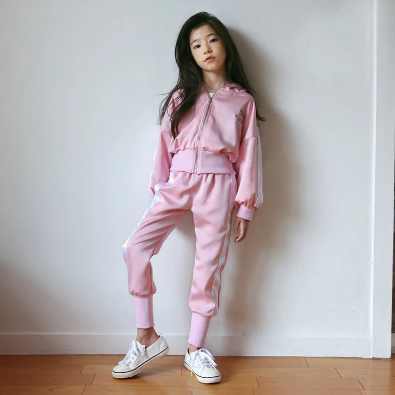 Весенний Повседневный Спортивный костюм для девочек Куртка на молнии мальчиков