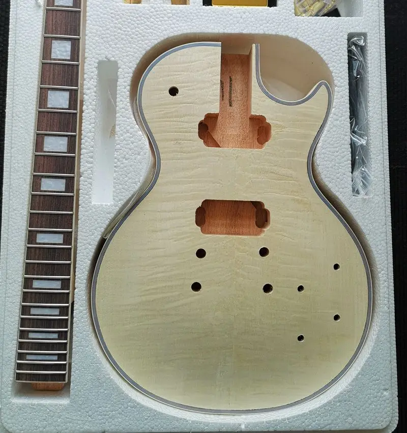 DIY LP стиль Электрический Guita Пламя клен Veneerr+ красное дерево Okoume средства ухода за кожей шеи палисандр гриф