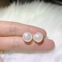 fashion natural white baroque pearl 18k ear stud jewlery gift aquaculture mothers day accessories fools day jewelry freshwater