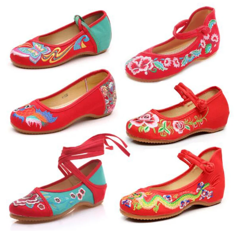 Ботинки в китайском стиле Для женщин с вышивкой обувь тканевым верхом цветочным