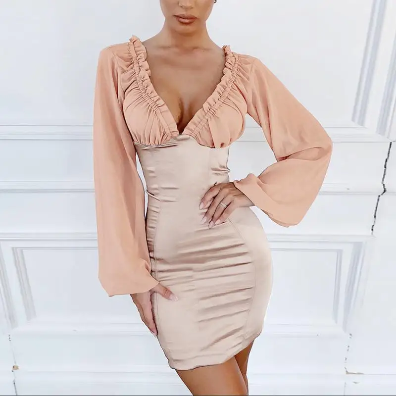 Misswim сексуальное атласное облегающее платье женское вечернее с рукавом