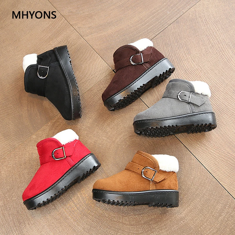 MHYONS/детская одежда для снежной погоды; детская обувь; обувь для девочек; обувь для мальчиков; модная мягкая подошва, детские для девочек плюшевые сапоги Зимняя теплая куртка для детей, кроссовки на плоской подошве