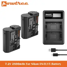 7V 2800mAh EN-EL15 EN-EL15A Battery Charger For Nikon d750, d7200, d7500, d850, d610, d500, MH-25a, d7200, z6, d810 Batteries