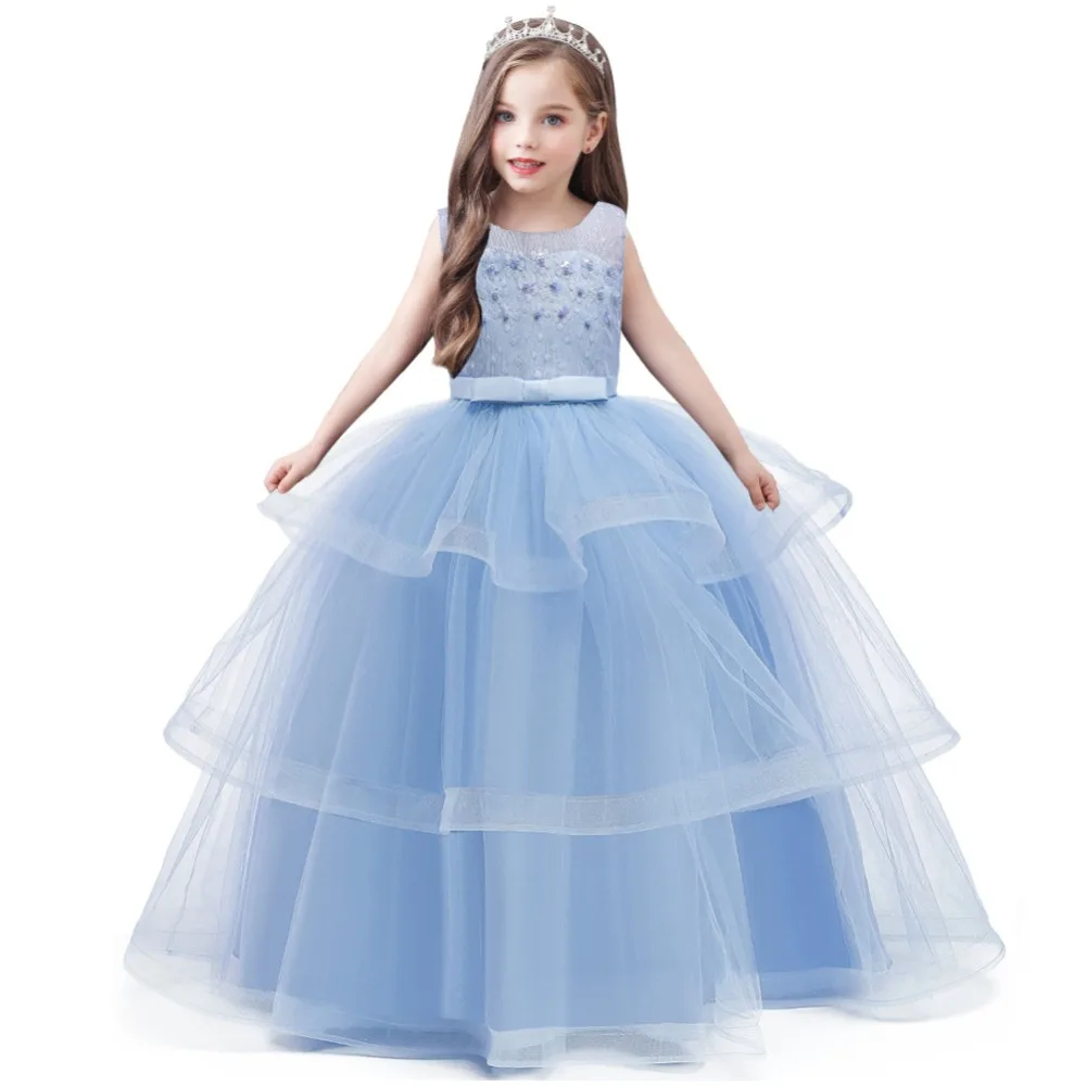 Girls Dress Kids Elegant Lace Sleeveless Party Princess Flower Girl Wedding Baby Clothes 8 9 10 11 13 14 Years | Детская одежда и