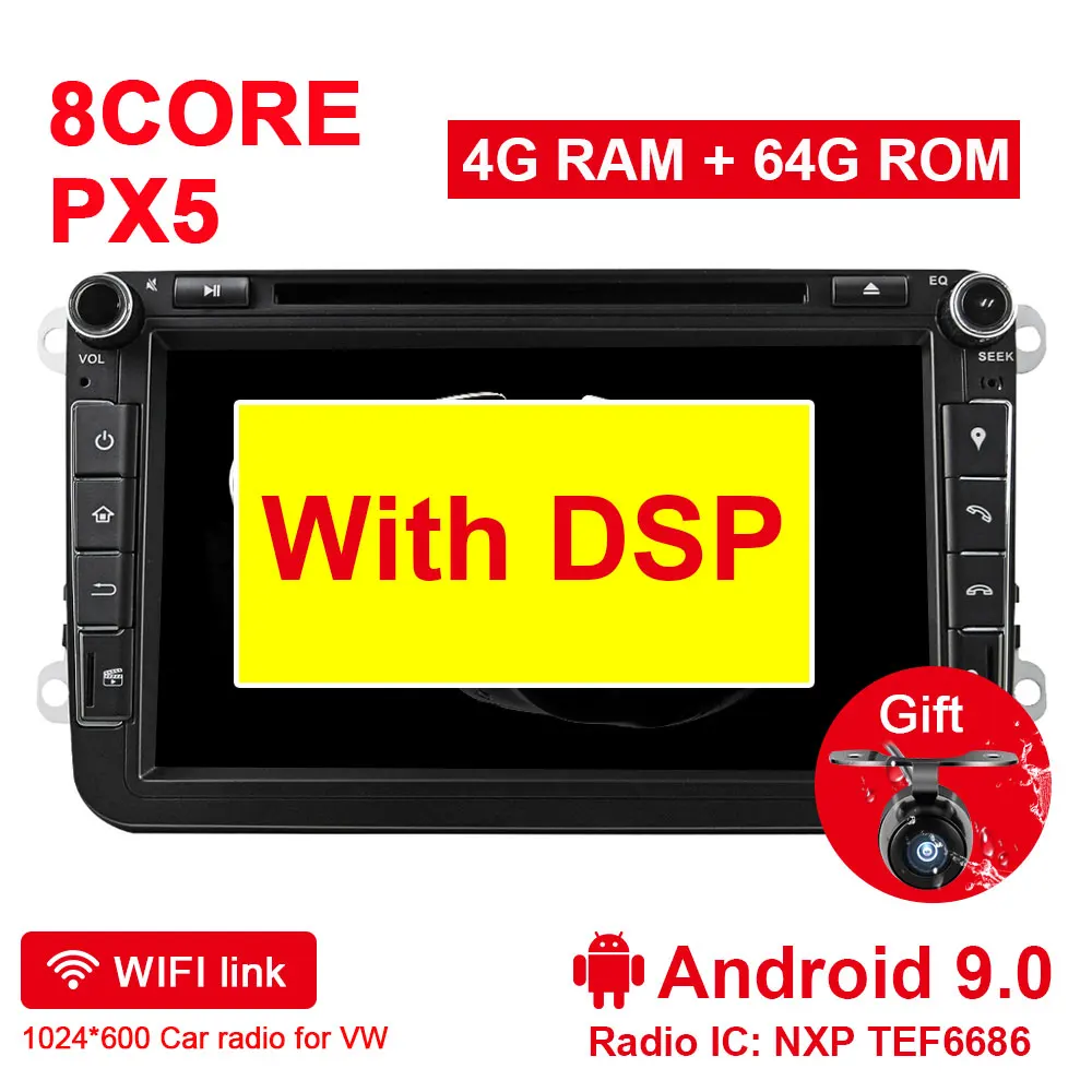 4G 64G PX5 DSP Eunavi 2 din Android 9 автомобильный dvd-плеер для VW Passat CC Polo GOLF 5 6 Touran EOS T5 Sharan Jetta Tiguan gps навигация радио DSP - Цвет: 4G 64G PX5 DSP