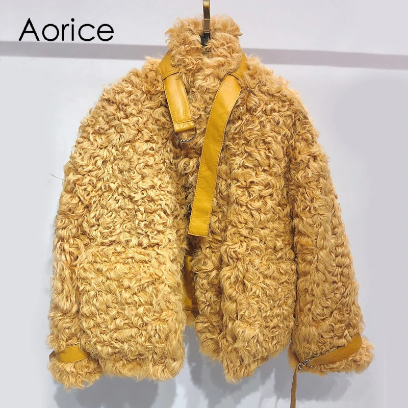 Aorice TX223910 женская зимняя повседневная 100% натуральном овечьем меху куртка пальто