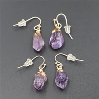 reiki healing small raw rock natural amethysts women earrings mineral stone long crystal quartz dangle earrings female wholesale