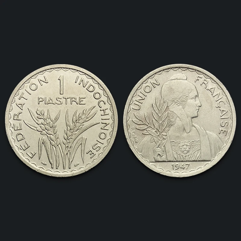 

French Indochina 1 Piastor Coin, 1947, 35mm Real Original Coins Collectibles Authentic Unc