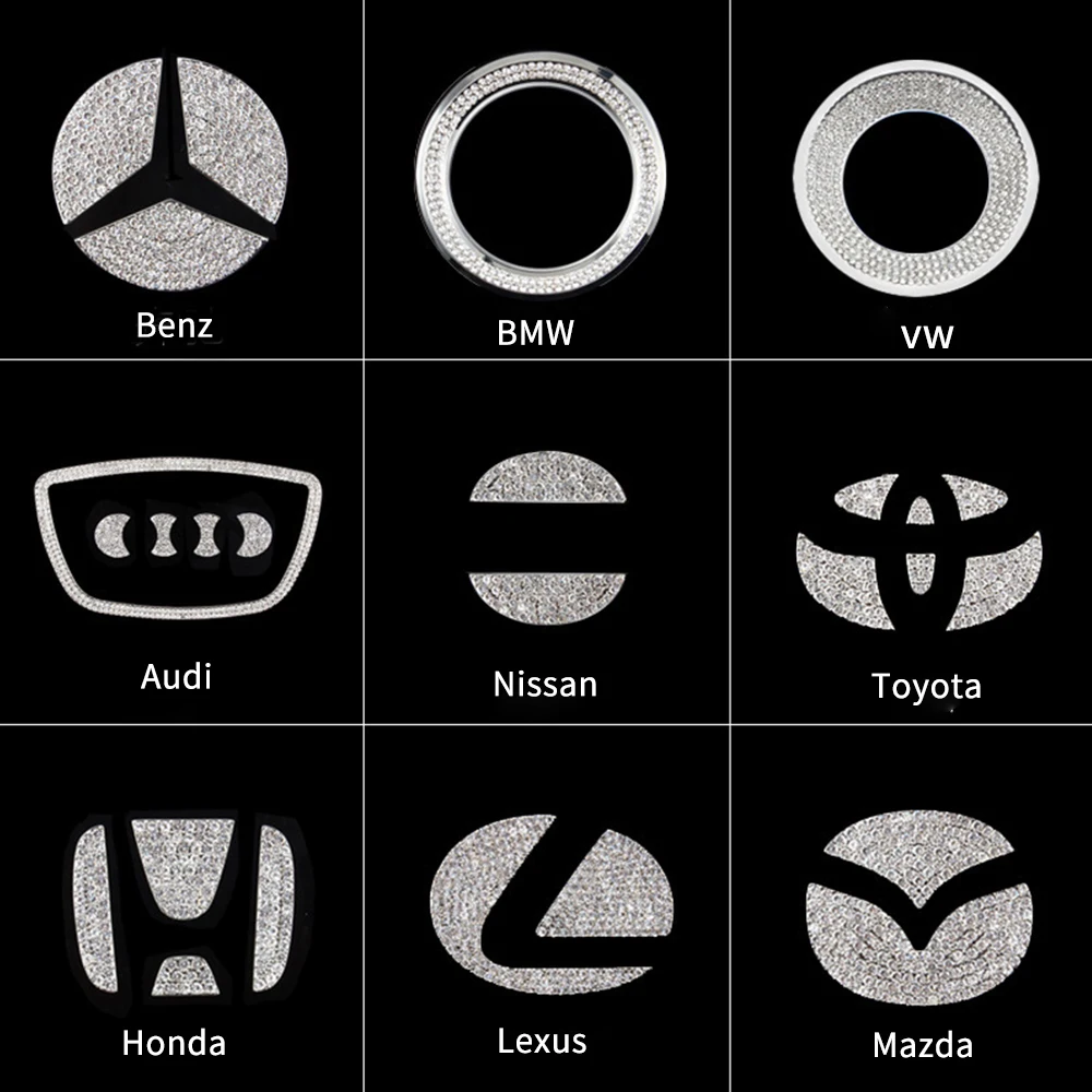 

Автомобильные аксессуары ZOGO, наклейки на рулевое колесо Volkswagen Audi Volvo Lexus Hyundai Honda Mazda Toyota Mini, серебристые алмазные наклейки с логотипом