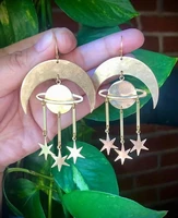 celestial jewellerygold plated crescent moon and stars earringsspace earringsmoon and stars charmgraduation gift for her