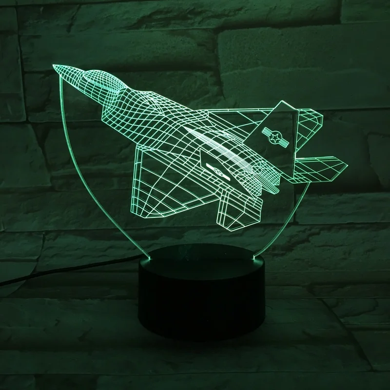 Самолет истребитель Usb светодиодный ночной Светильник 3D Иллюзия домашний декор
