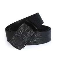 fashion engraving metal automatic buckle belt for men casual crocodile pattern pu leather waist strap business male waistband