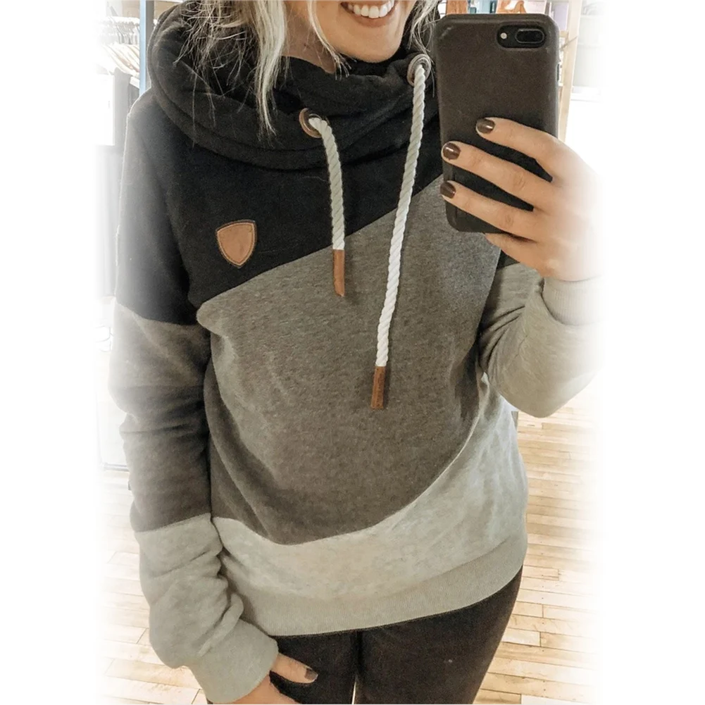

Women Autumn Winter Sports Stitching Hoodie Cotton Blend Long Sleeve Sweatshirt