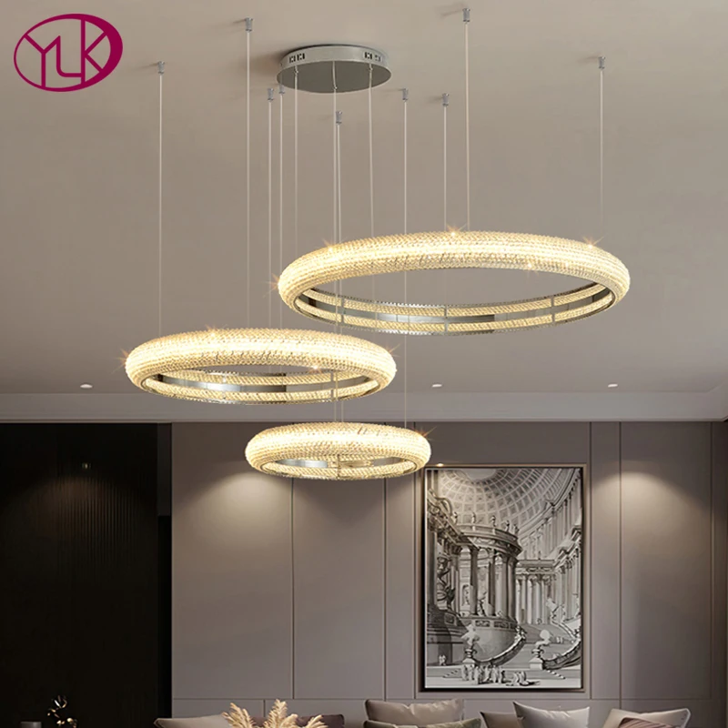 

Design modern crystal chandelier for living room creative ring hanging lighting fixture dining room decor cristal lustre lamps