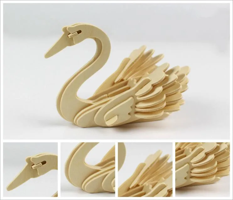 Swan DIY Дети 3D деревянные пазлы модель животного Сборка строительные наборы Развивающие игрушки для детей - Цвет: Swan