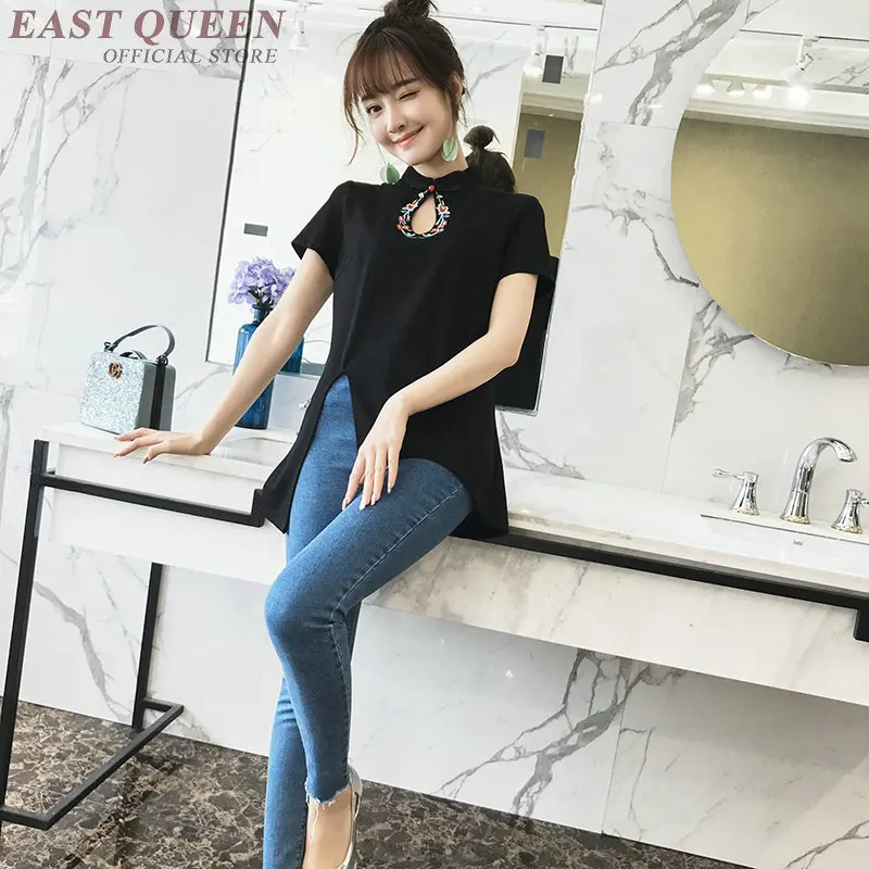 Женские китайские Топы 2019 летняя футболка женские новые и блузки асимметричная