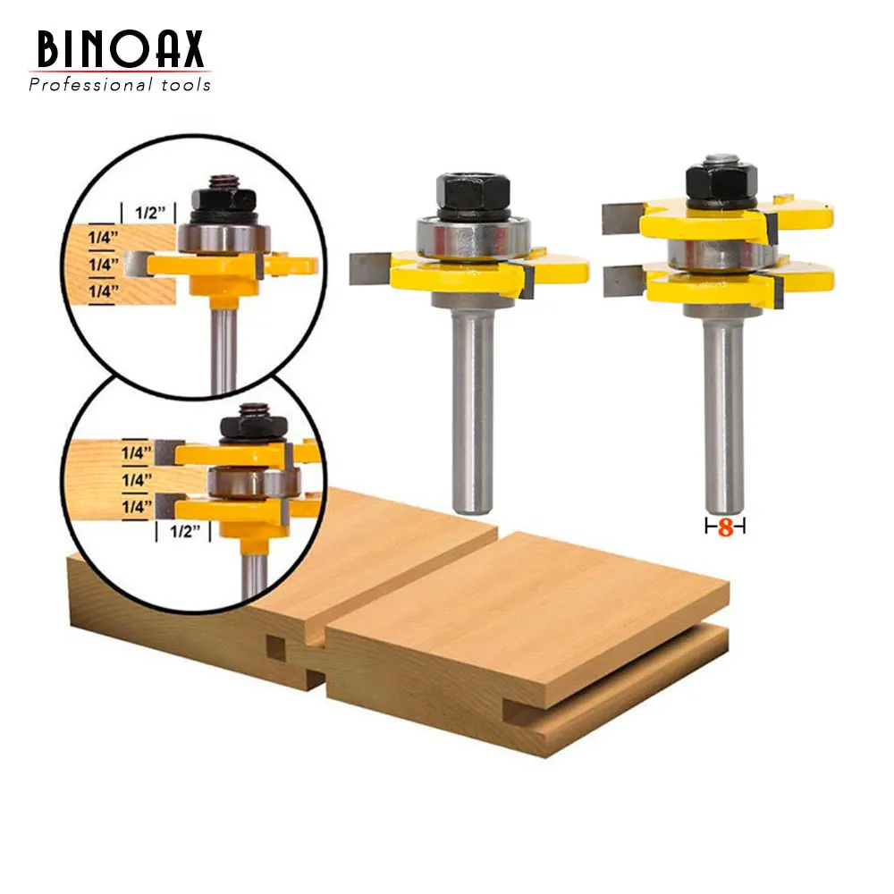 Набор фрез комплект из 2 насадок для фрезерного станка по дереву с хвостовиком 8