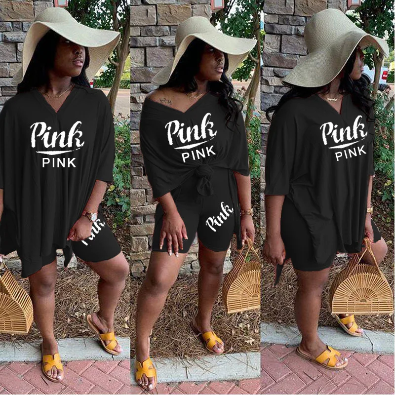 

Pink Letter Print 2 Piece Set Tracksuit Women Pullover Top and Shorts Casual Outfit Sweatshirts Two Pcs Sportwear Sweatsuit