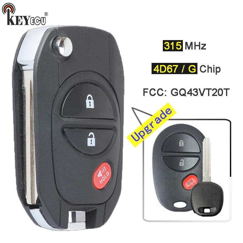 KEYECU 315 МГц 4D67 / G чип GQ43VT20T Улучшенный флип 3 кнопки дистанционного ключа для Toyota Sienna